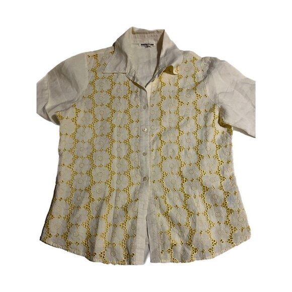 SIZE 14 JENNIFER WOMEN WHITE &YELLOW FLORAL PRINT BUTTON UP. TEACHER WORK CHURCH - Picture 2 of 6